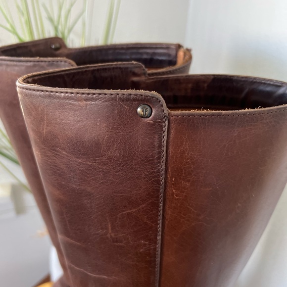 Frye Melissa Stud Redwood Leather Back Zip Equestrian Riding Tall Knee High Boot - Picture 9 of 15
